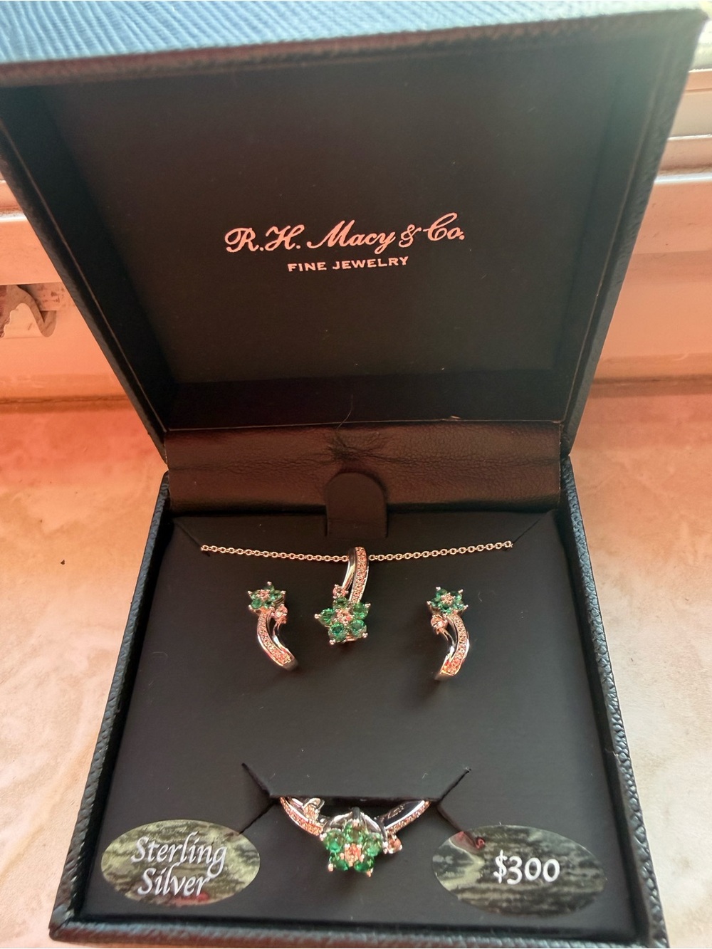 Sterling Silver Green Gemstone Necklace and Earring Set
